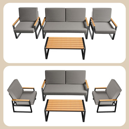 4-Piece Solid Wood Outdoor Patio Lounge Set with Removable Cushion Covers