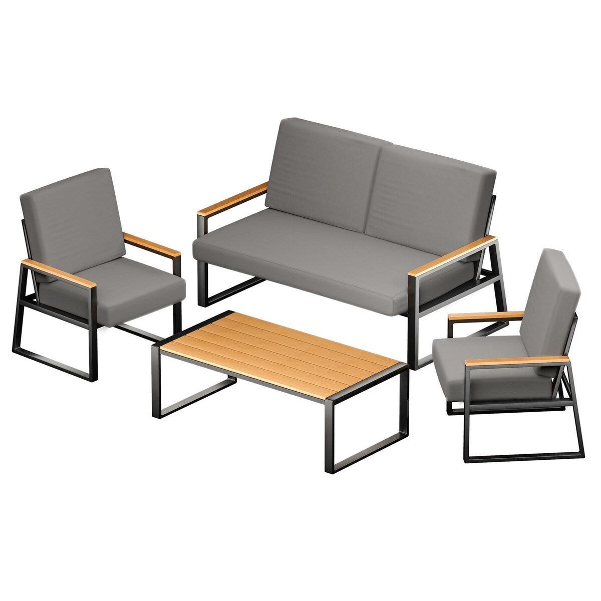4-Piece Solid Wood Outdoor Patio Lounge Set with Removable Cushion Covers