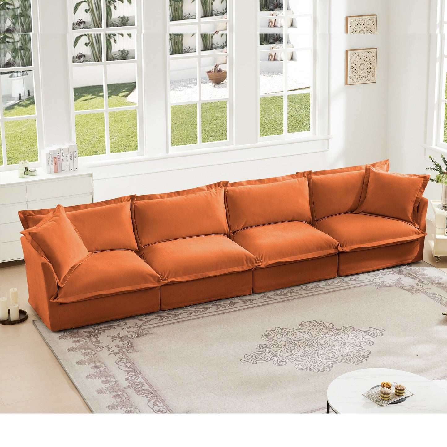 4-Seater Chenille Sofa with Removable Cover for Living Room
