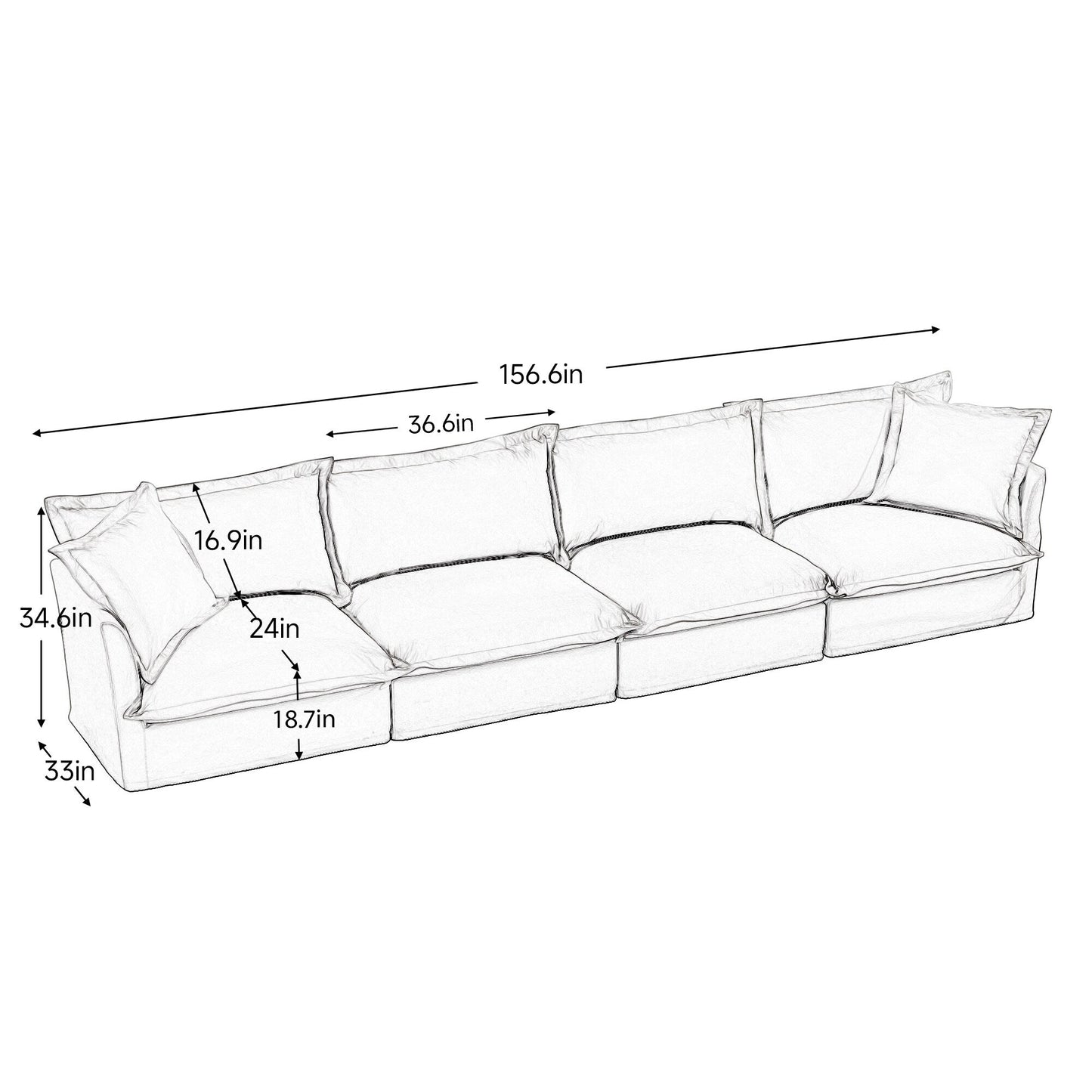 4-Seater Chenille Sofa with Removable Cover for Living Room