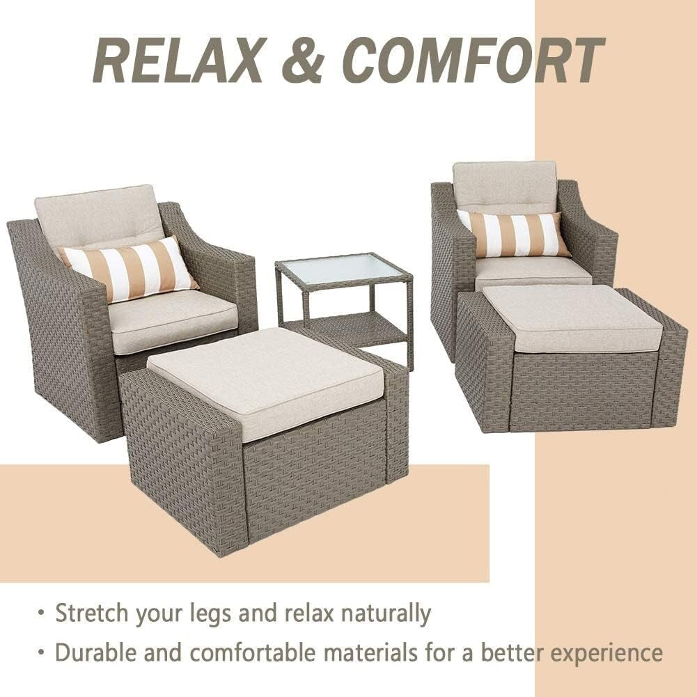 4-piece/5-piece Outdoor Patio Wicker Lounge Chair Conversation Set with Coffee Table and Cushions