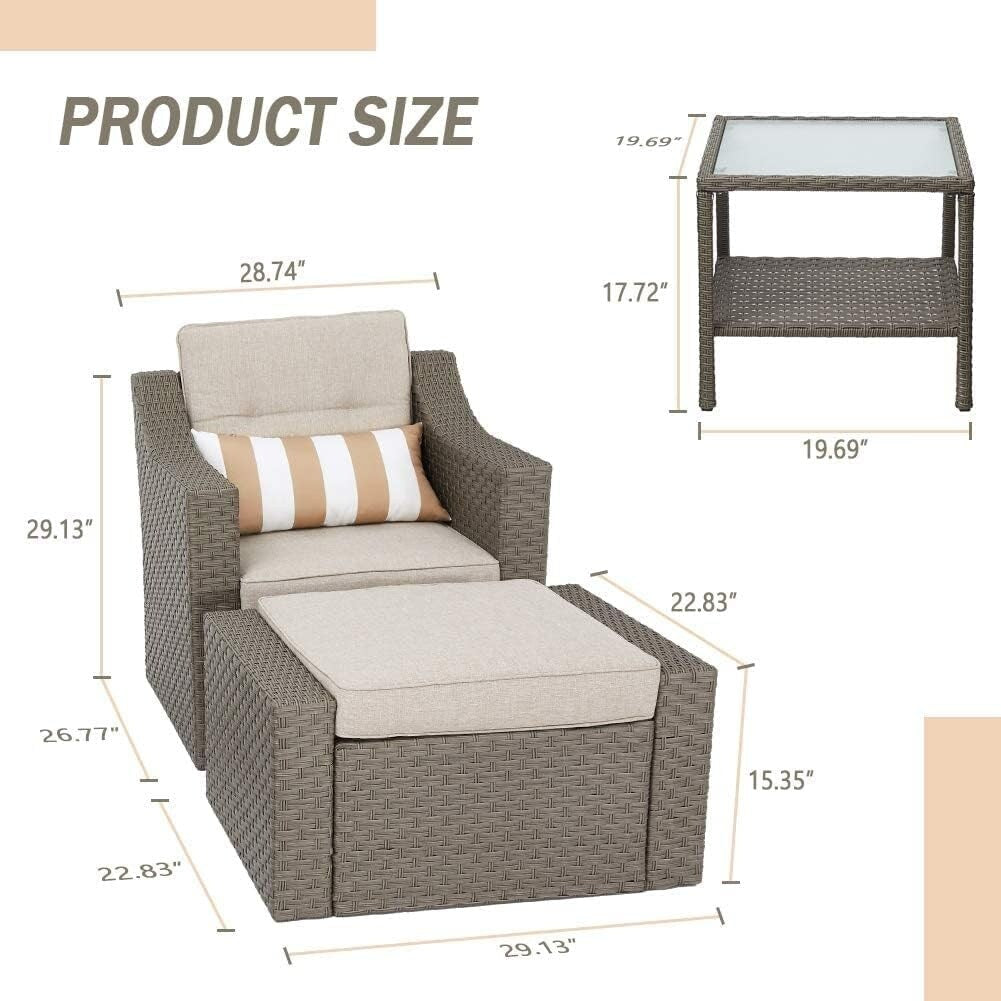 4-piece/5-piece Outdoor Patio Wicker Lounge Chair Conversation Set with Coffee Table and Cushions