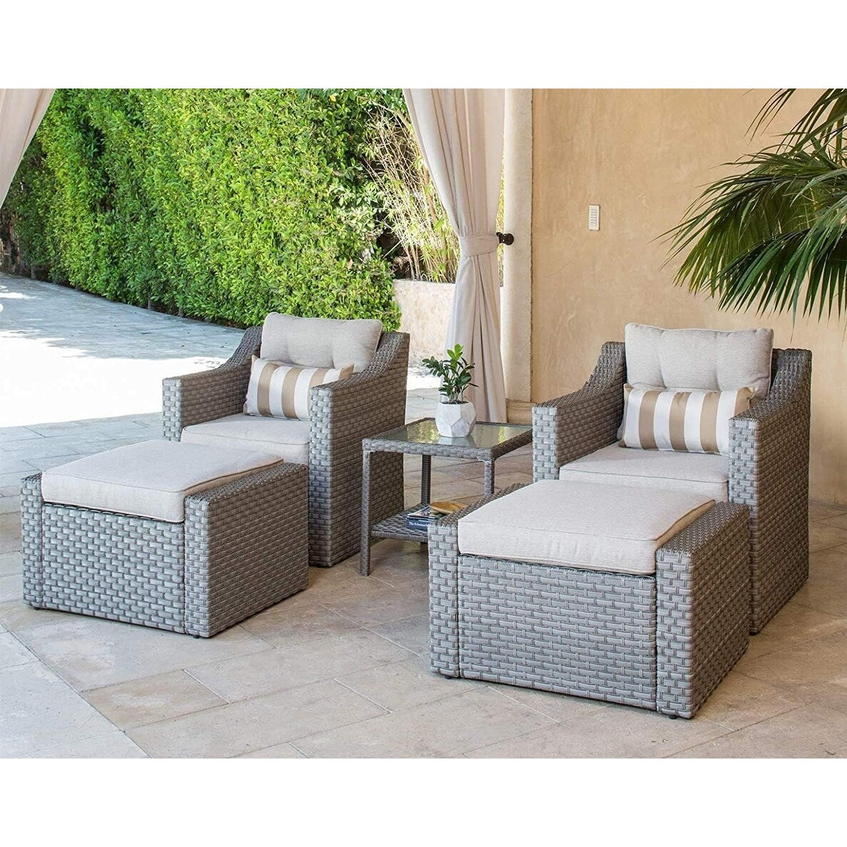 4-piece/5-piece Outdoor Patio Wicker Lounge Chair Conversation Set with Coffee Table and Cushions