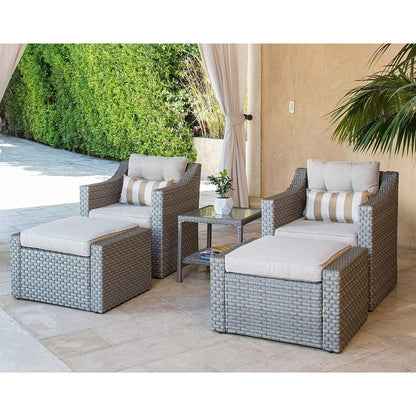4-piece/5-piece Outdoor Patio Wicker Lounge Chair Conversation Set with Coffee Table and Cushions