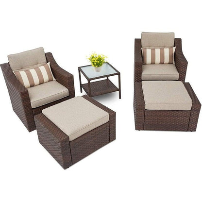 4-piece/5-piece Outdoor Patio Wicker Lounge Chair Conversation Set with Coffee Table and Cushions