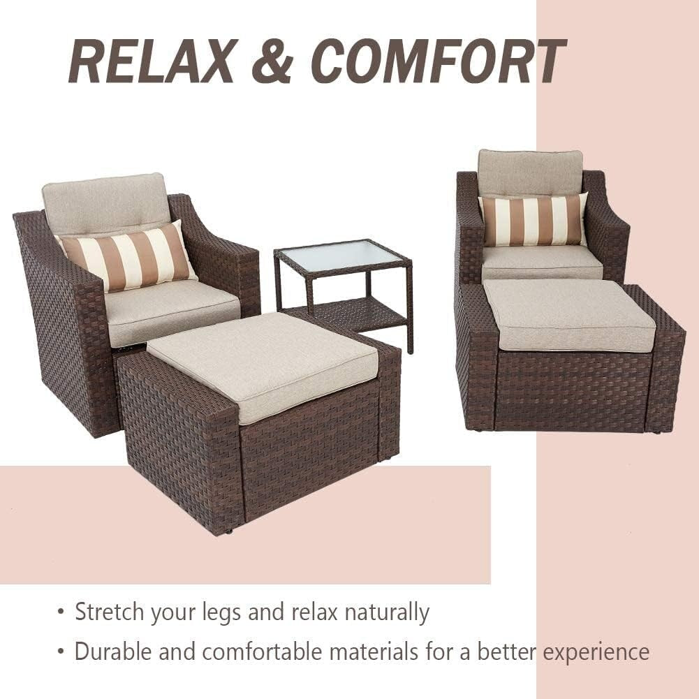 4-piece/5-piece Outdoor Patio Wicker Lounge Chair Conversation Set with Coffee Table and Cushions