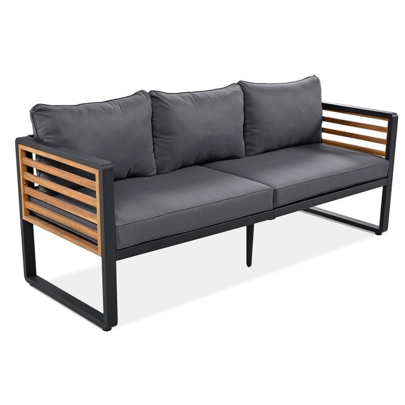 4-pieces Outdoor Furniture Conversation Set, Garden Sofa Set With Removable Cushion