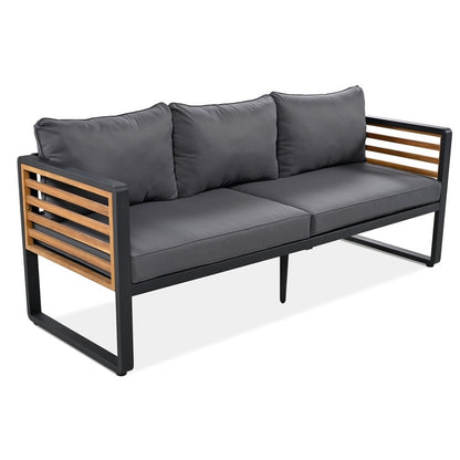 4-pieces Outdoor Furniture Conversation Set, Garden Sofa Set With Removable Cushion