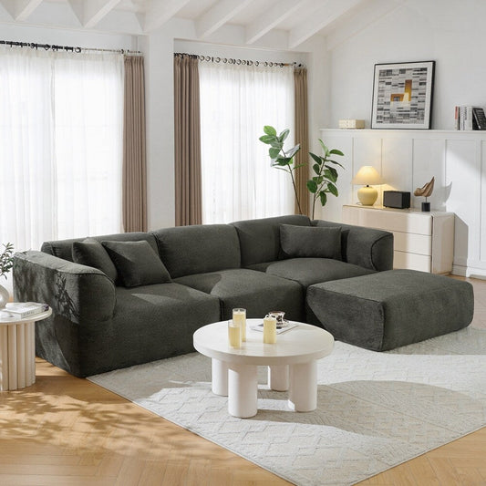 4-seater with pure sponge seat cushions and a detachable footstool includes 3 throw pillows