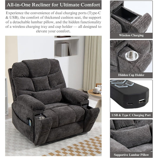 40'' Oversized Dual Motor Power Recliner Lift Chair with Massage and Heat，Chenille Fabric