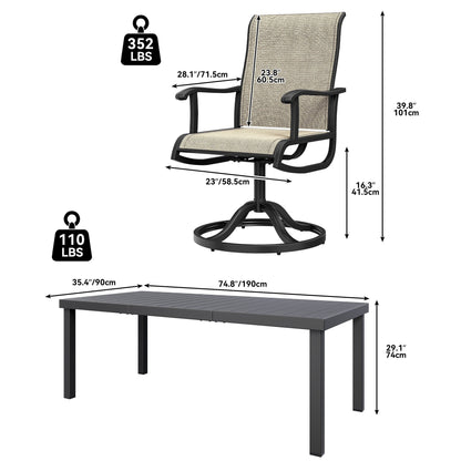 5/7/9 PCS Outdoor Dining Sets with 28W Textilene Swivel Chairs, Table