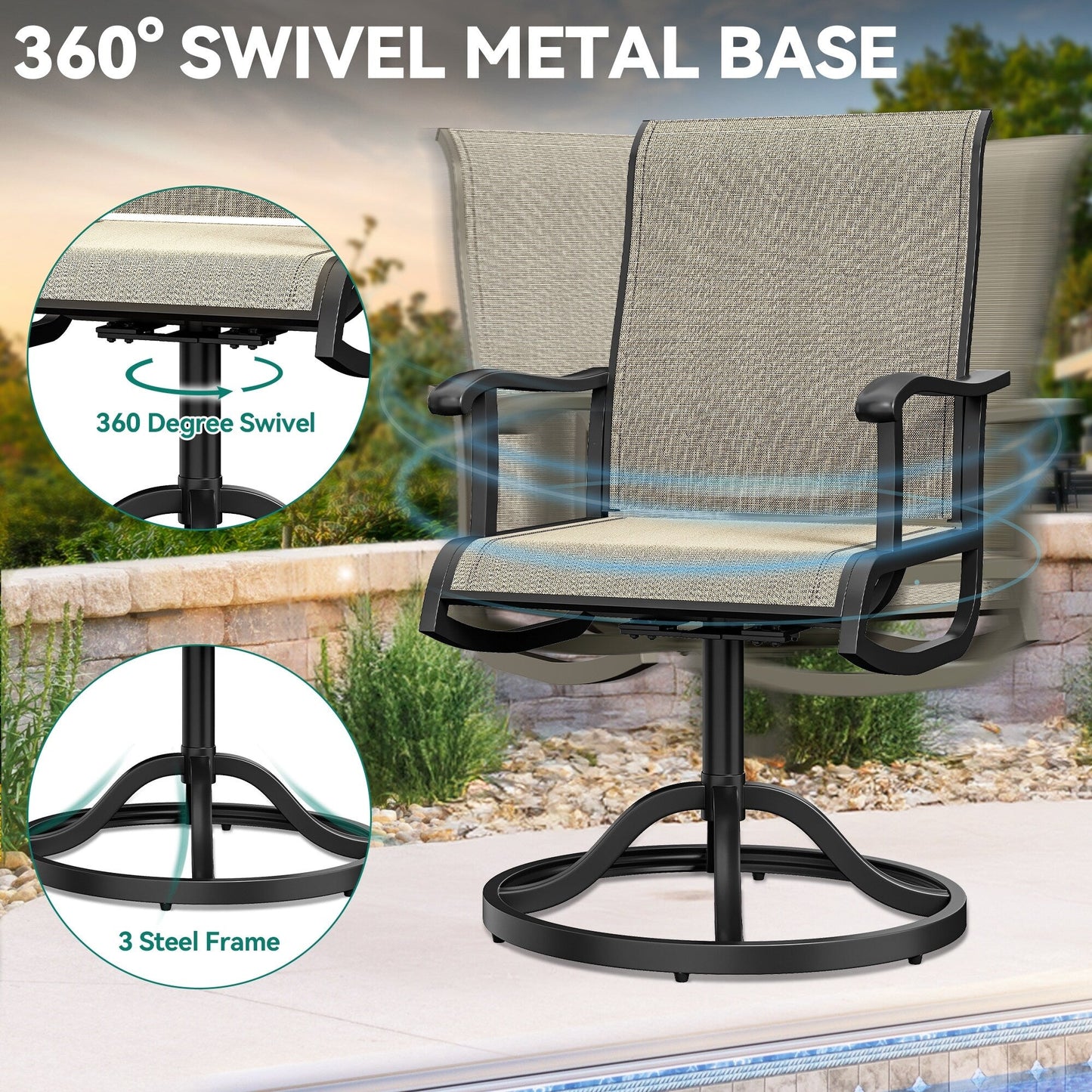 5/7/9 PCS Outdoor Dining Sets with 28W Textilene Swivel Chairs, Table