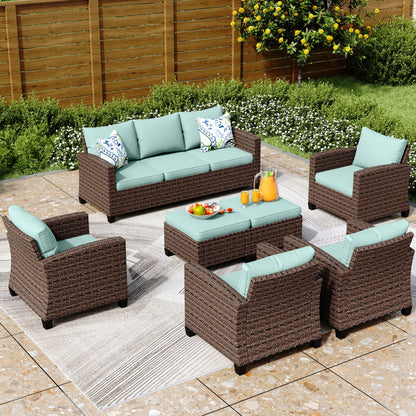 5/9-Seat Patio Furniture Wicker Rattan Outdoor Deep Seating Sectional Sofa Large Conversation Set