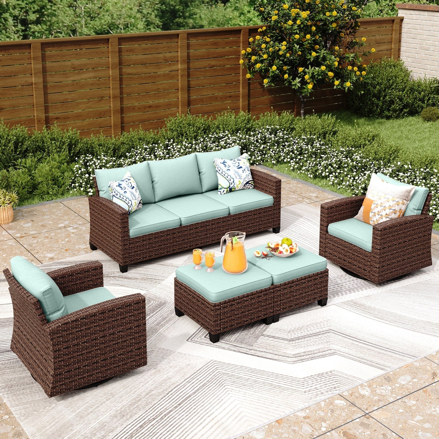 5/9-Seat Patio Furniture Wicker Rattan Outdoor Deep Seating Sectional Sofa Large Conversation Set