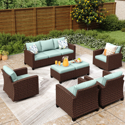 5/9-Seat Patio Furniture Wicker Rattan Outdoor Deep Seating Sectional Sofa Large Conversation Set