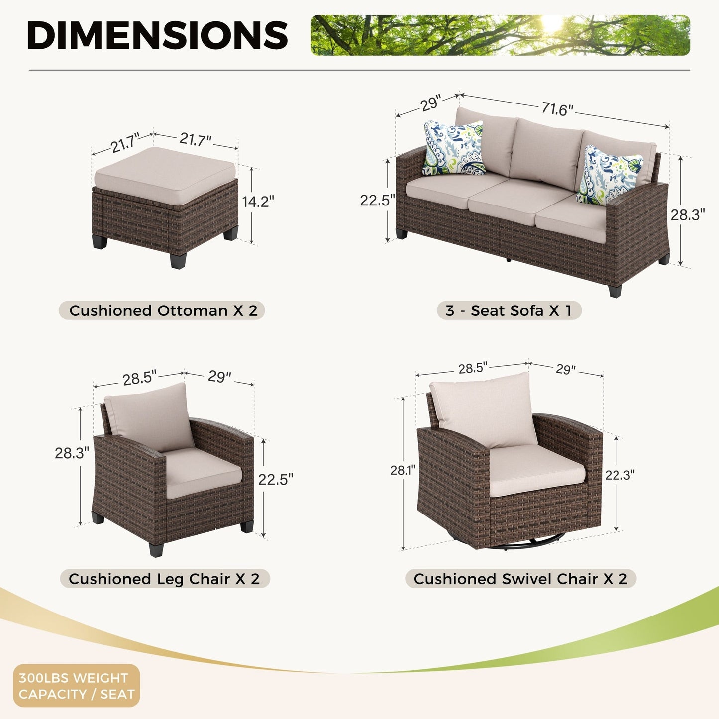 5/9-Seat Patio Furniture Wicker Rattan Outdoor Deep Seating Sectional Sofa Large Conversation Set