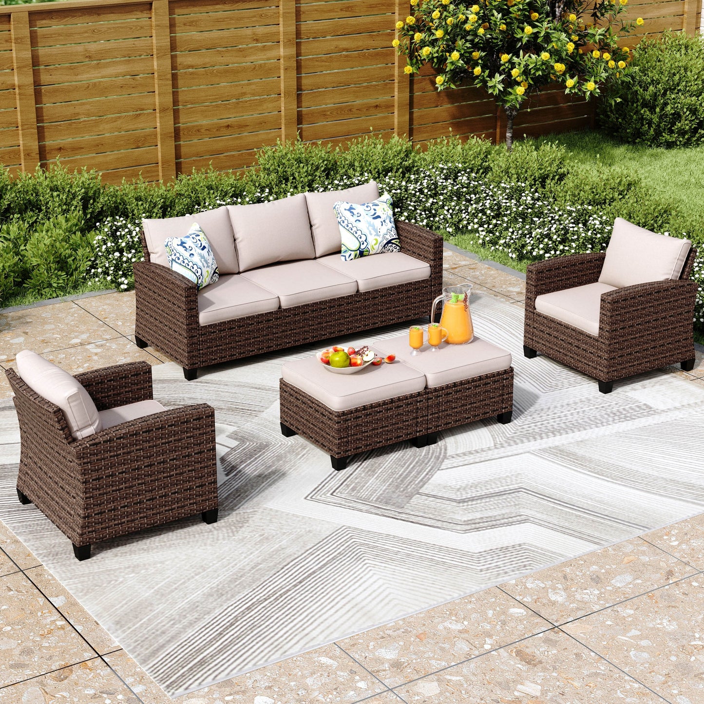 5/9-Seat Patio Furniture Wicker Rattan Outdoor Deep Seating Sectional Sofa Large Conversation Set
