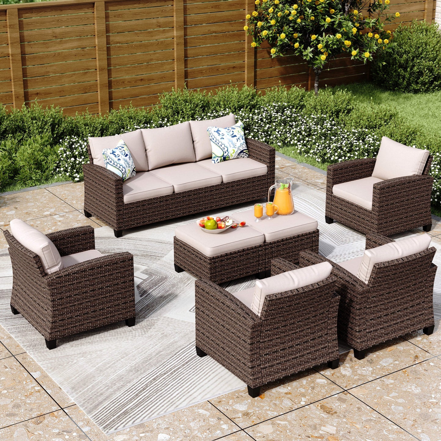 5/9-Seat Patio Furniture Wicker Rattan Outdoor Deep Seating Sectional Sofa Large Conversation Set