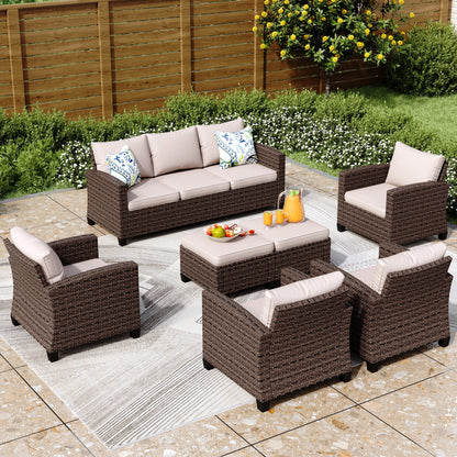 5/9-Seat Patio Furniture Wicker Rattan Outdoor Deep Seating Sectional Sofa Large Conversation Set