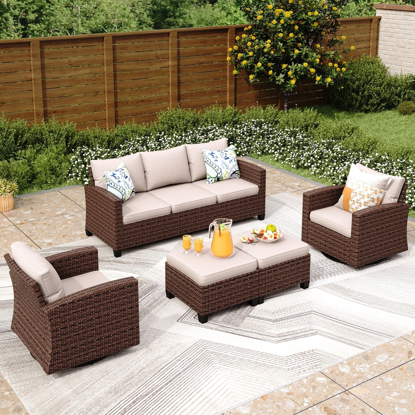 5/9-Seat Patio Furniture Wicker Rattan Outdoor Deep Seating Sectional Sofa Large Conversation Set