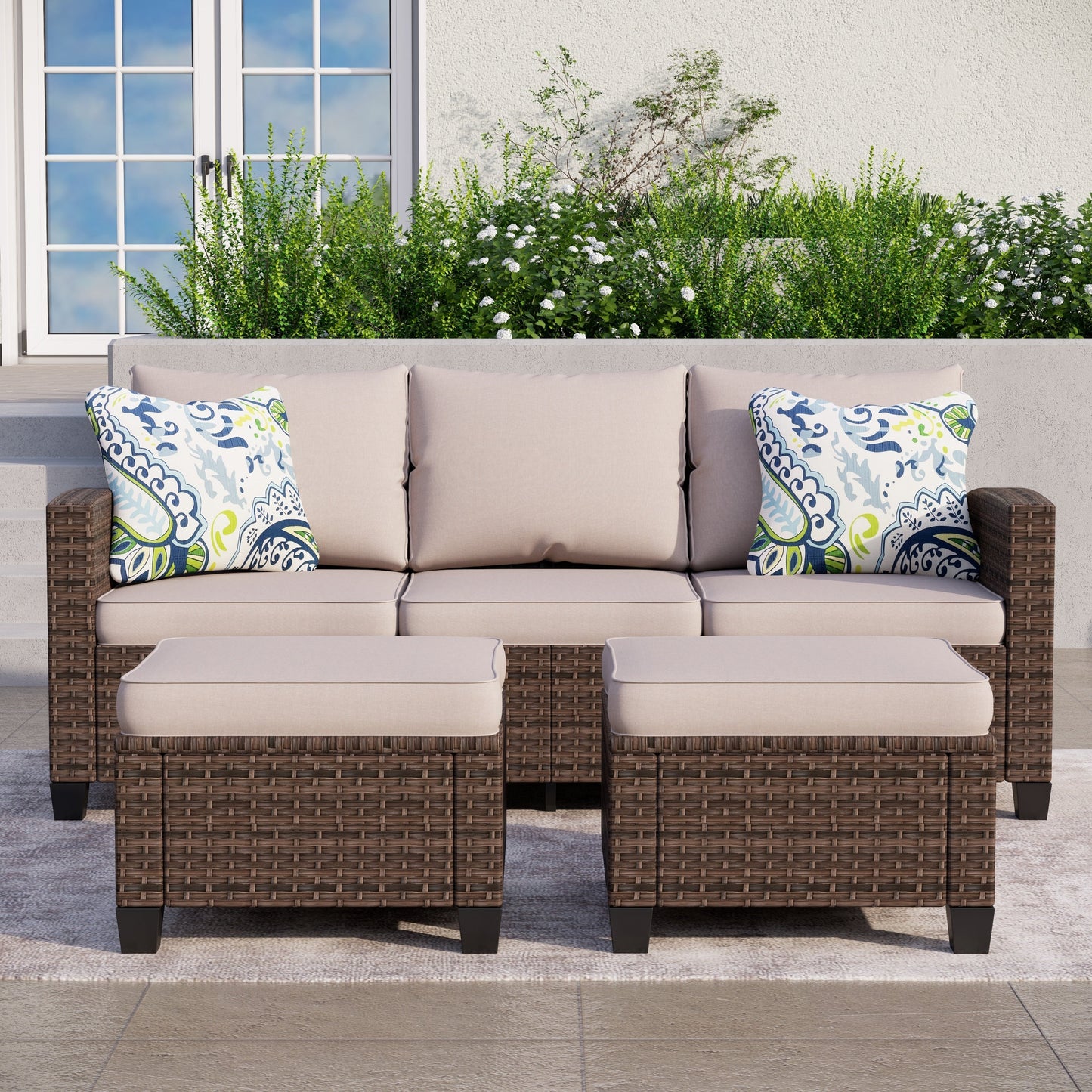 5/9-Seat Patio Furniture Wicker Rattan Outdoor Deep Seating Sectional Sofa Large Conversation Set