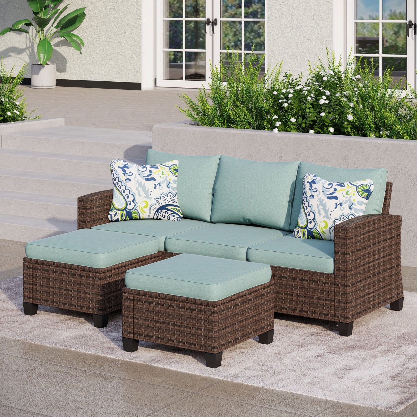 5/9-Seat Patio Furniture Wicker Rattan Outdoor Deep Seating Sectional Sofa Large Conversation Set