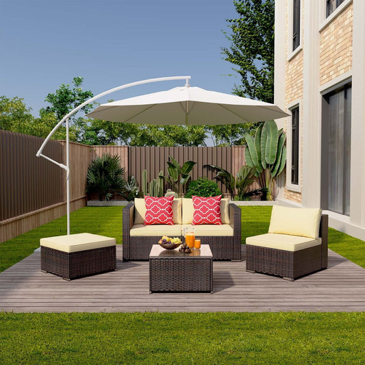 5-Pieces Outdoor Sectional Set, Patio Conversation Set, Rattan Sectional Sofa Set with Coffee Table