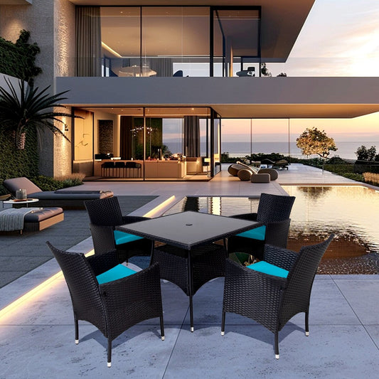 5-Pieces Wicker Outdoor Dining Set with Cushions and Table