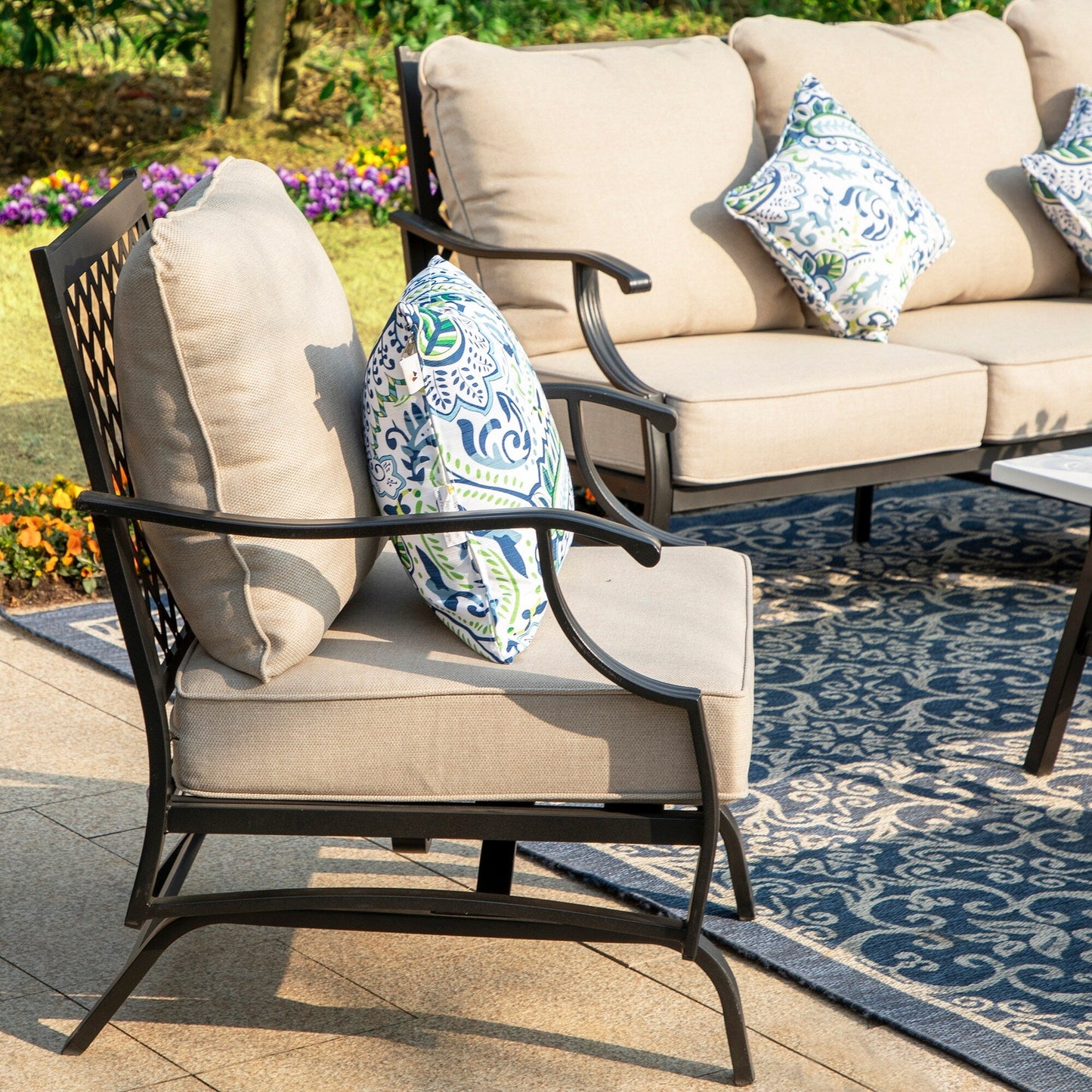 MAISON ARTS Patio Conversation Sets 5/7/9-Seat, Sofa Set with 2 Single Sofa Chairs, 3-Seater Sofa, Ottoman and Coffee Table