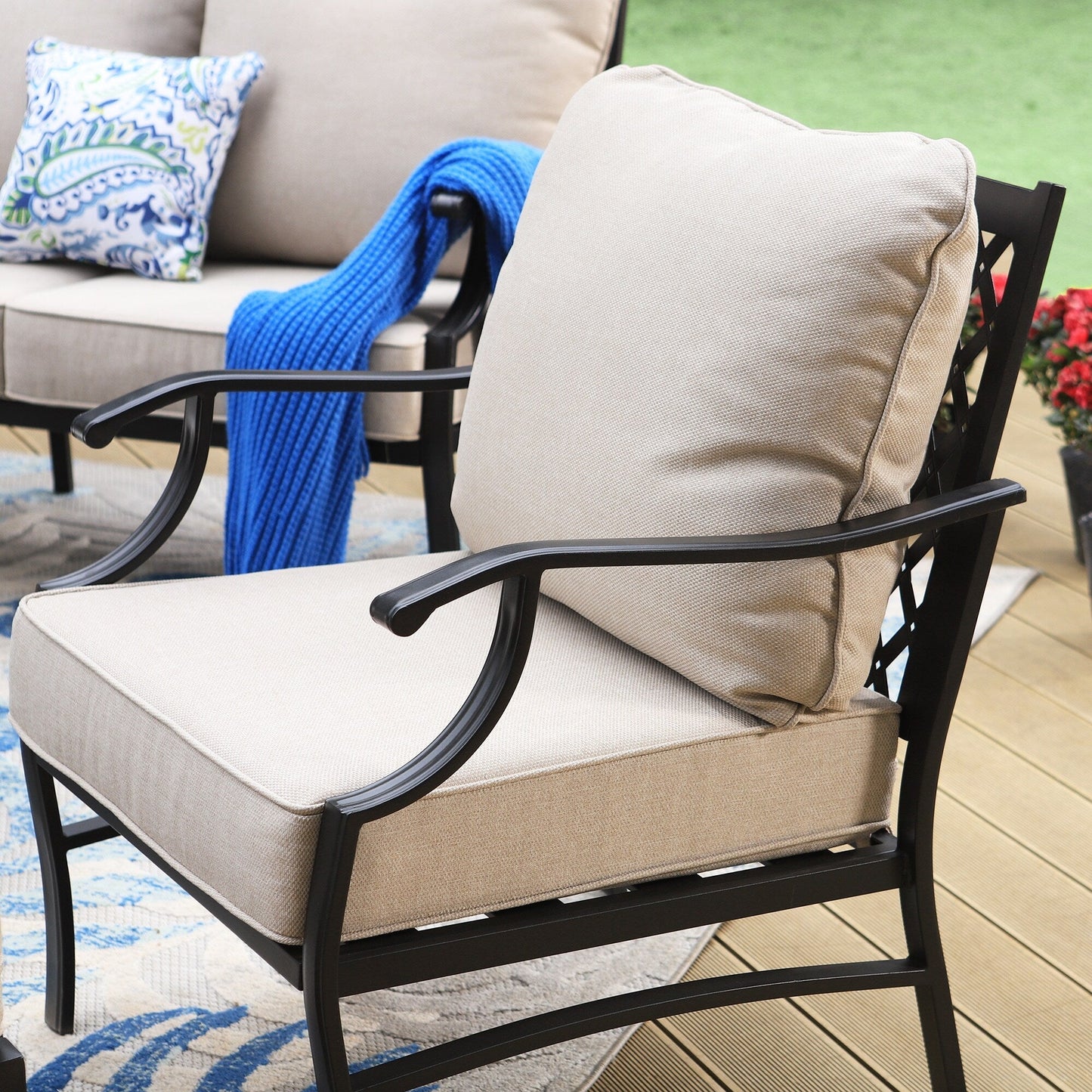 MAISON ARTS Patio Conversation Sets 5/7/9-Seat, Sofa Set with 2 Single Sofa Chairs, 3-Seater Sofa, Ottoman and Coffee Table