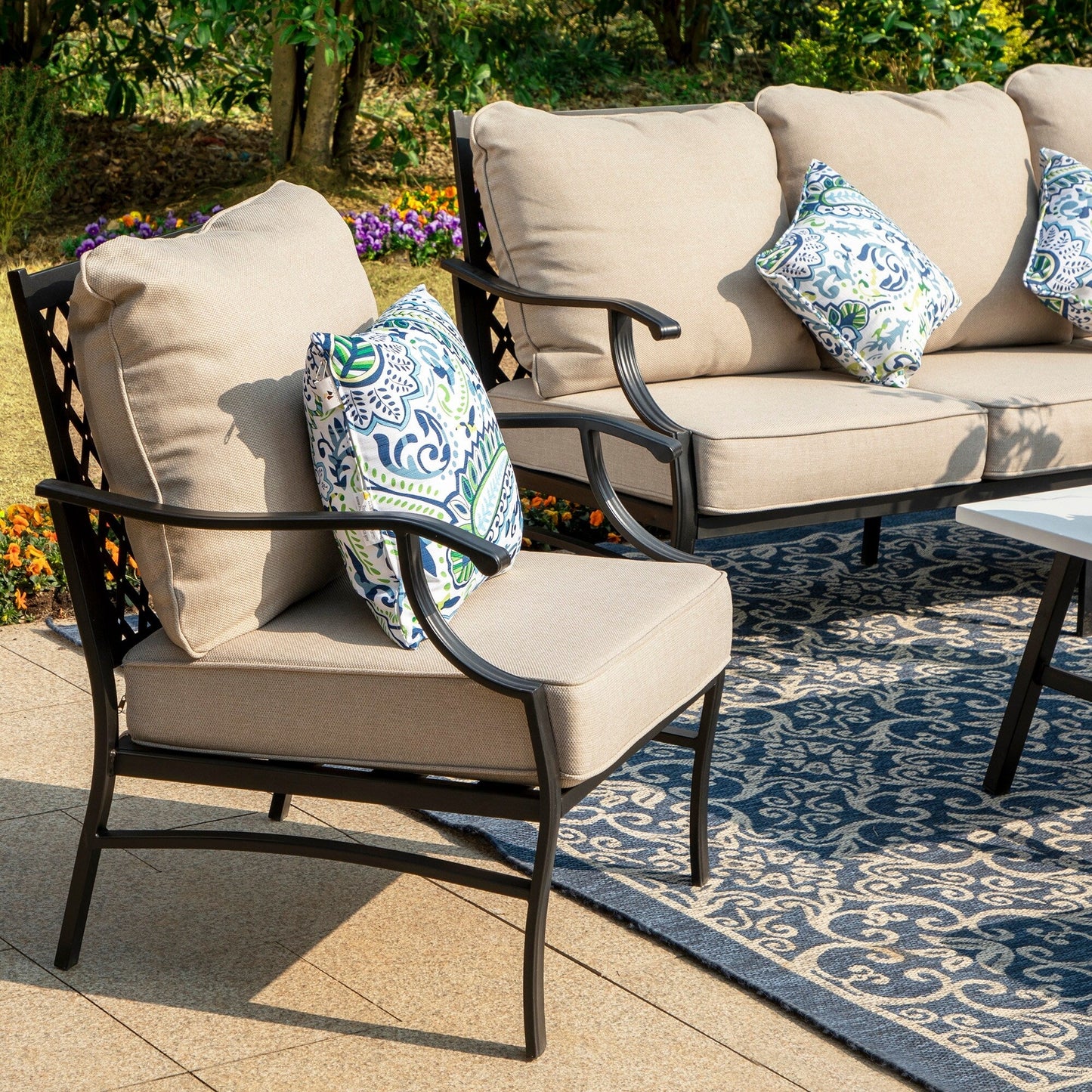 MAISON ARTS Patio Conversation Sets 5/7/9-Seat, Sofa Set with 2 Single Sofa Chairs, 3-Seater Sofa, Ottoman and Coffee Table