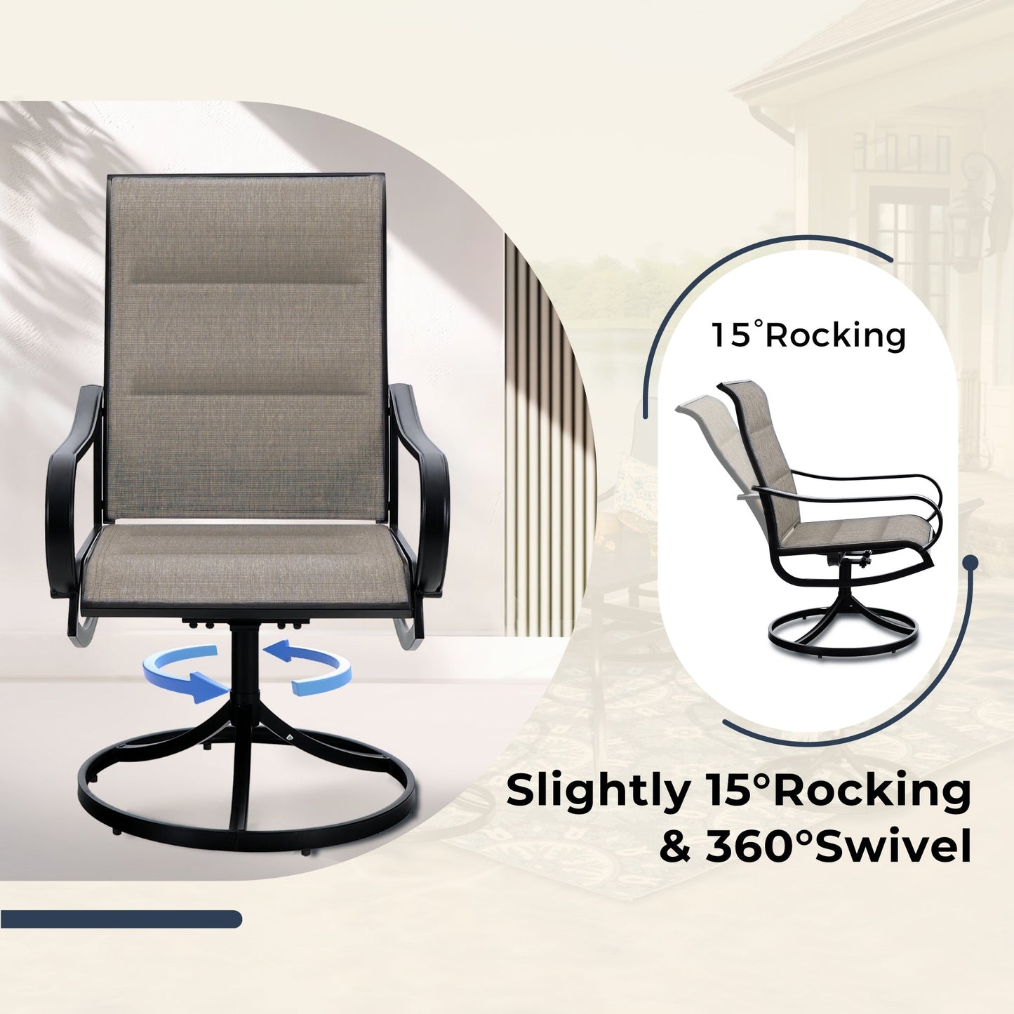 MAISON ARTS 5-piece Patio Dining Set with Swivel Textile Chairs