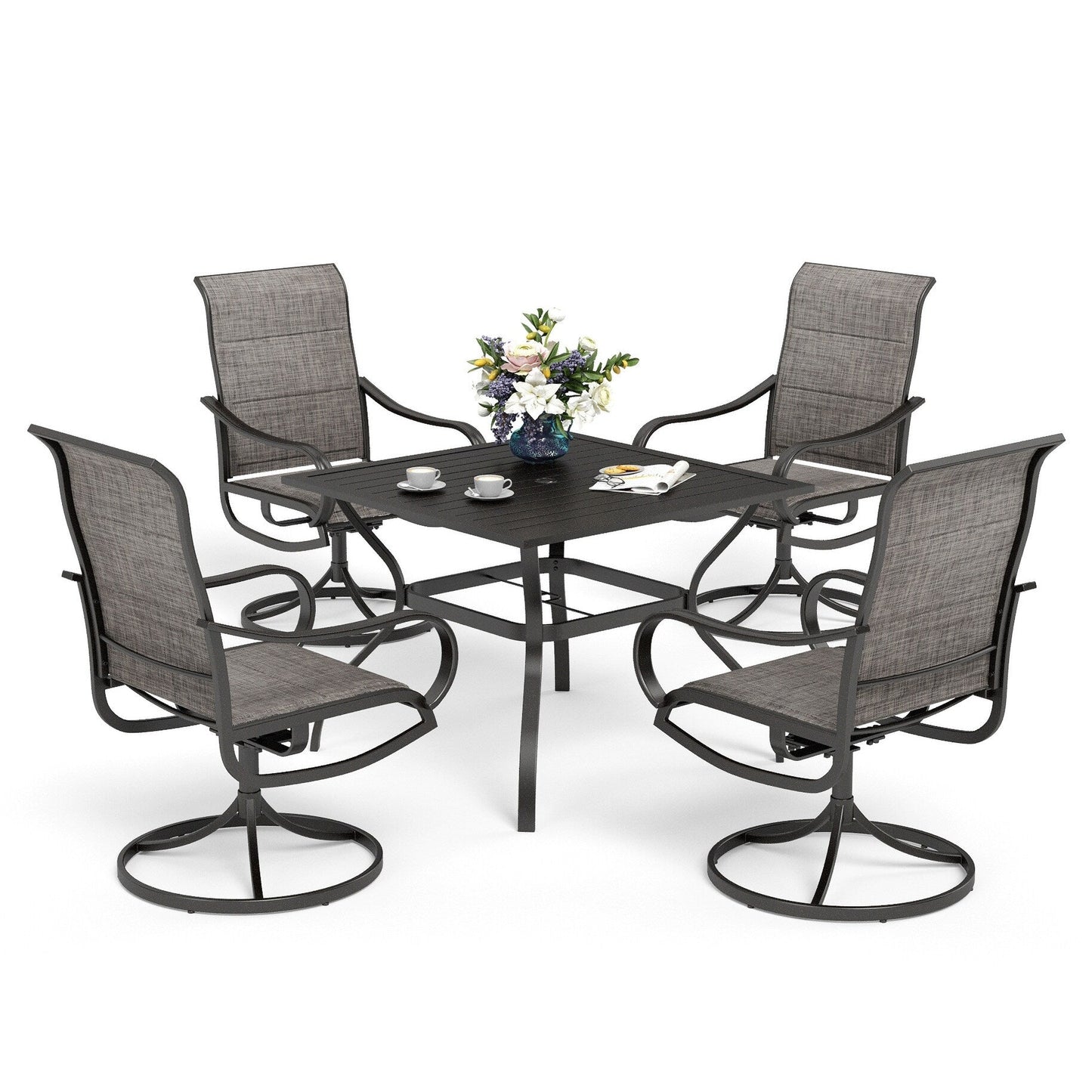 MAISON ARTS 5-piece Patio Dining Set with Swivel Textile Chairs