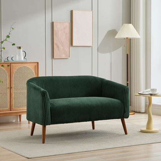 50.78 Modern Loveseat Couch Sofa, Corduroy Fabric Upholstered 2-Seat Sofa, Loveseat with Wooden Walnut Legs