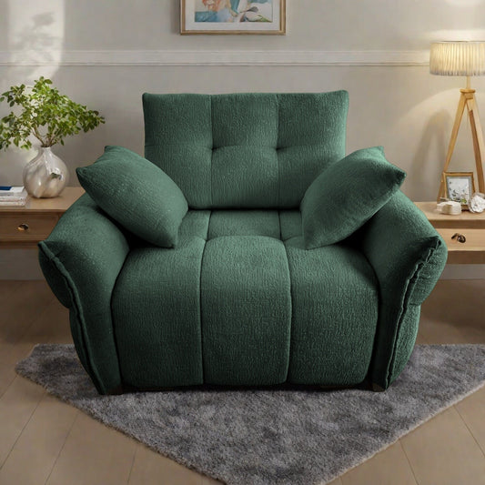 53.94 Chenille 1-Seater Sofa with High-Resilience Support Cushions and Throw Pillows