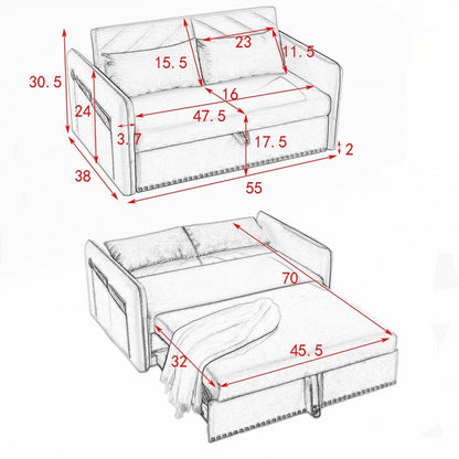 55 Velvet Small Loveseat Lounge Couches with 2 Pillows and Reclining Backrest - 2 Seat