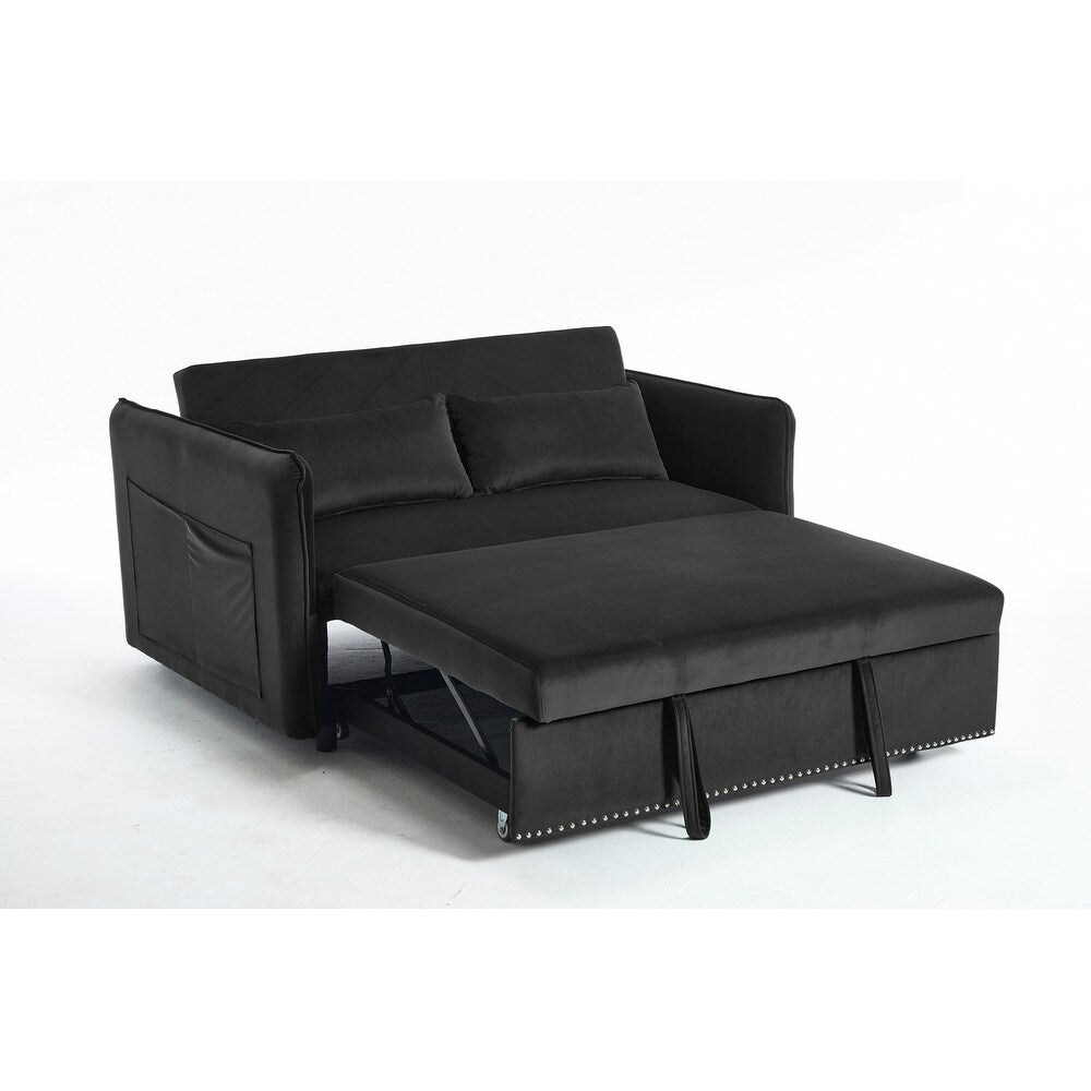 55 Velvet Small Loveseat Lounge Couches with 2 Pillows and Reclining Backrest - 2 Seat