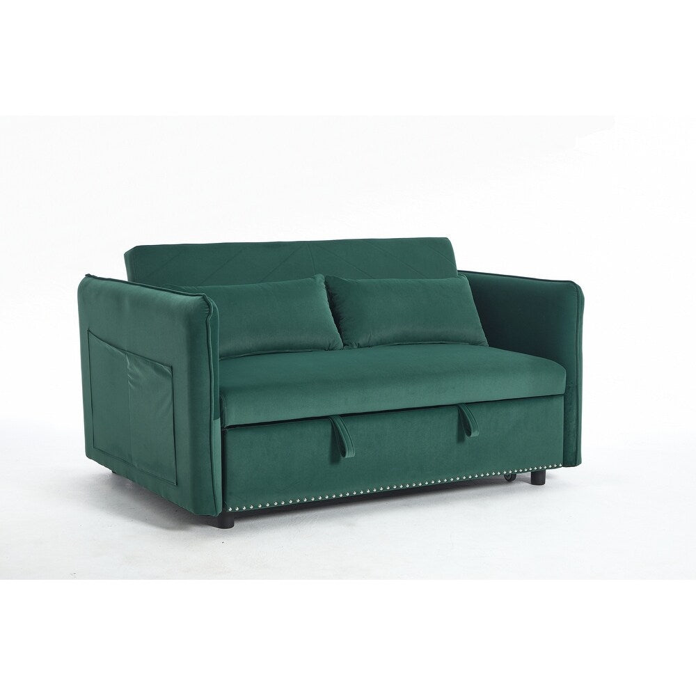 55 Velvet Small Loveseat Lounge Couches with 2 Pillows and Reclining Backrest - 2 Seat