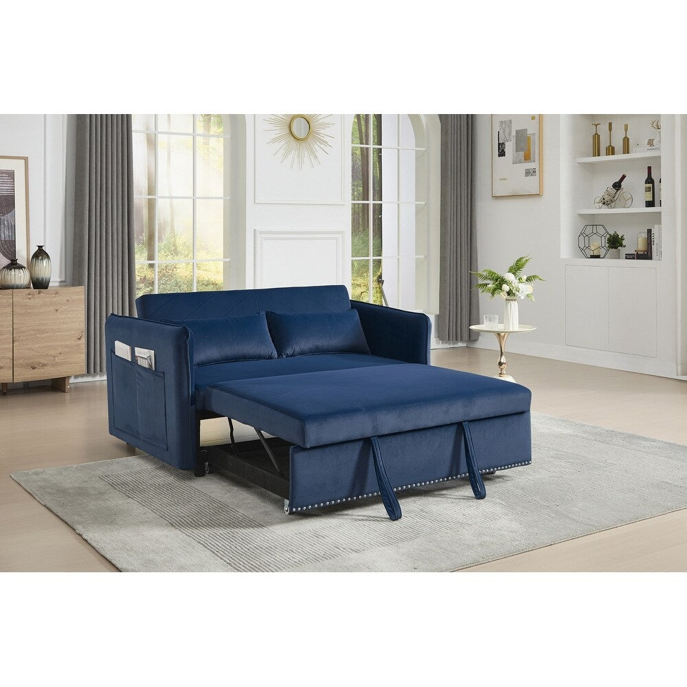 55 Velvet Small Loveseat Lounge Couches with 2 Pillows and Reclining Backrest - 2 Seat