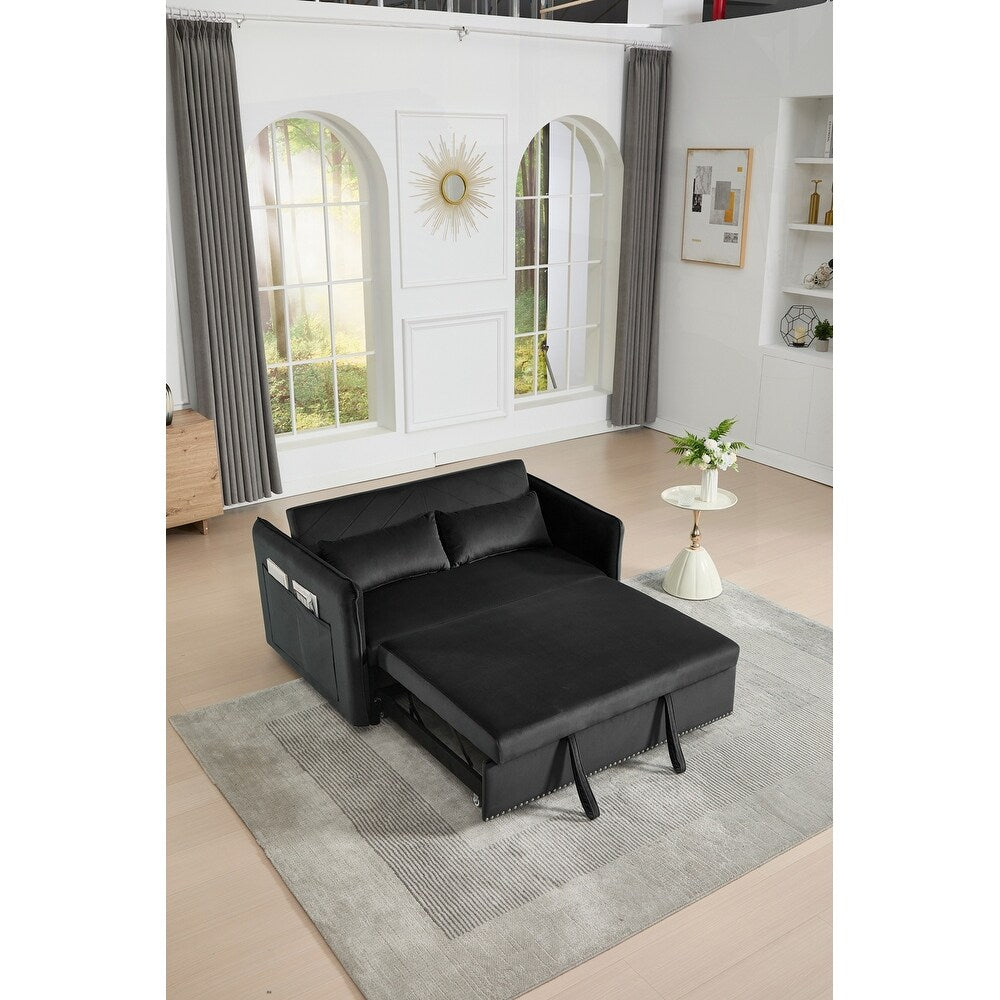 55 Velvet Small Loveseat Lounge Couches with 2 Pillows and Reclining Backrest - 2 Seat