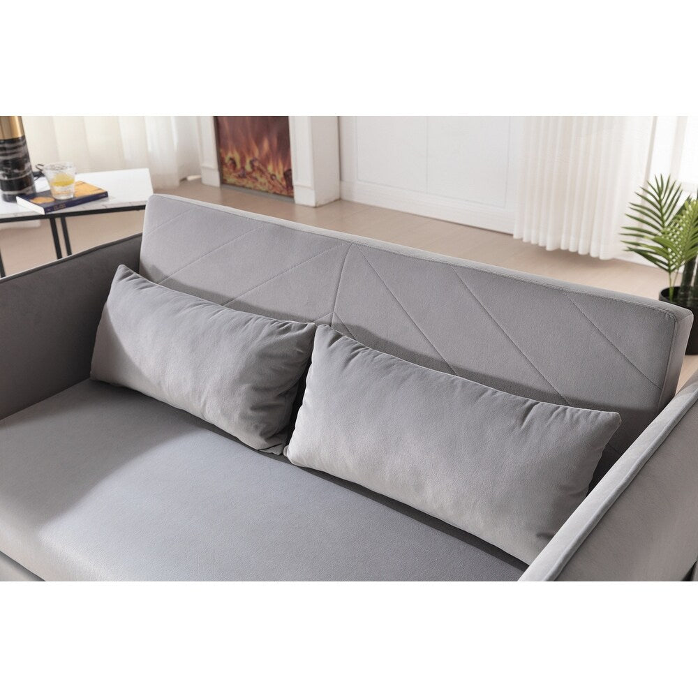 55 Velvet Small Loveseat Lounge Couches with 2 Pillows and Reclining Backrest - 2 Seat