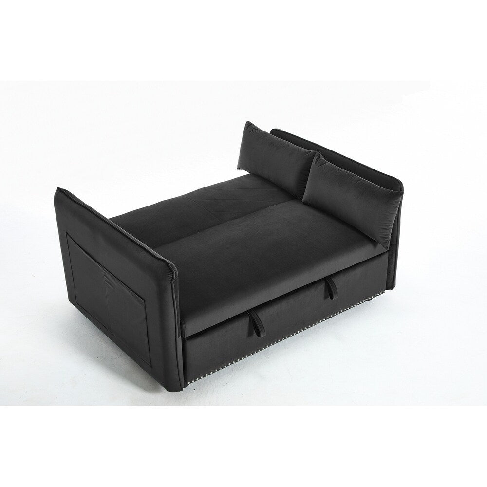 55 Velvet Small Loveseat Lounge Couches with 2 Pillows and Reclining Backrest - 2 Seat
