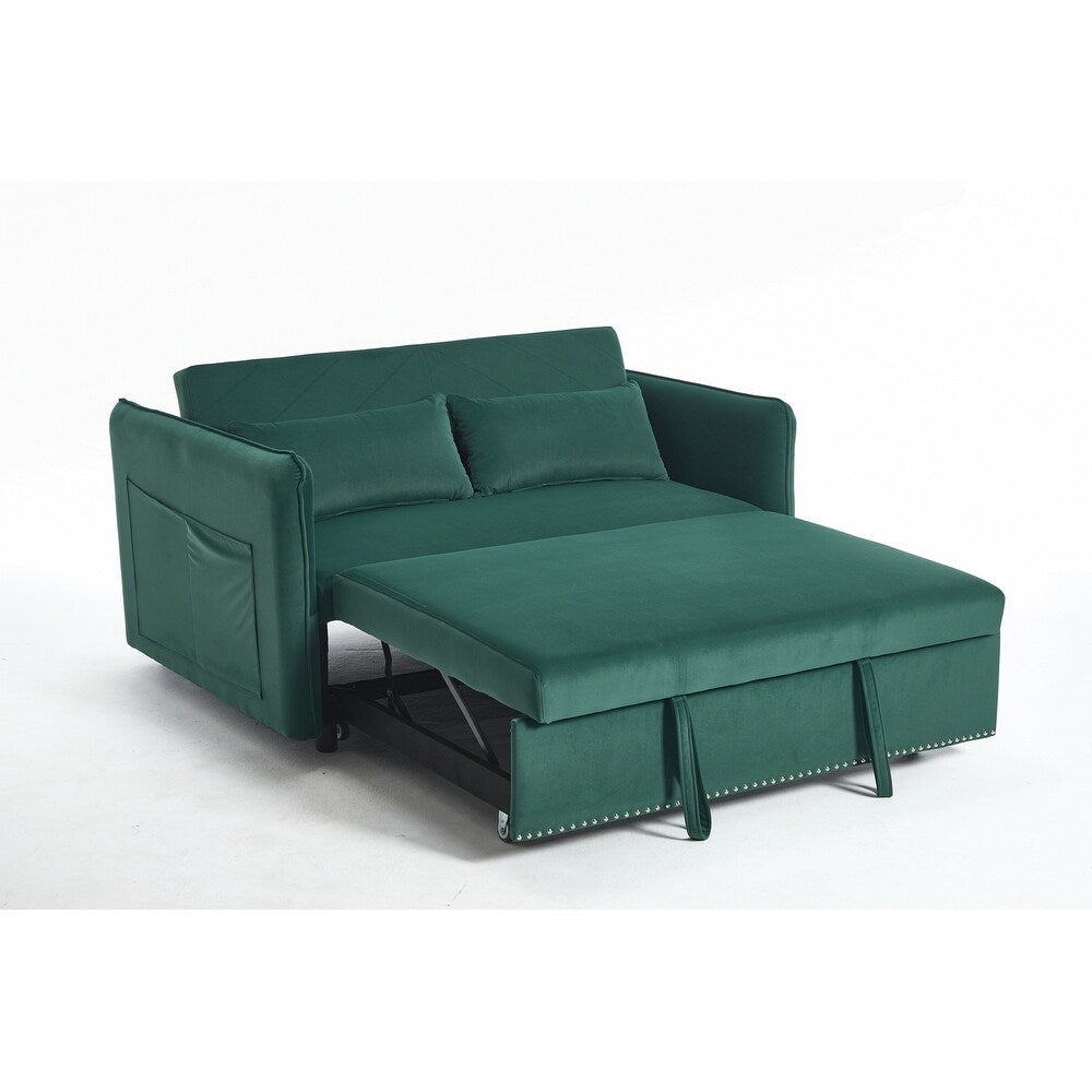 55 Velvet Small Loveseat Lounge Couches with 2 Pillows and Reclining Backrest - 2 Seat