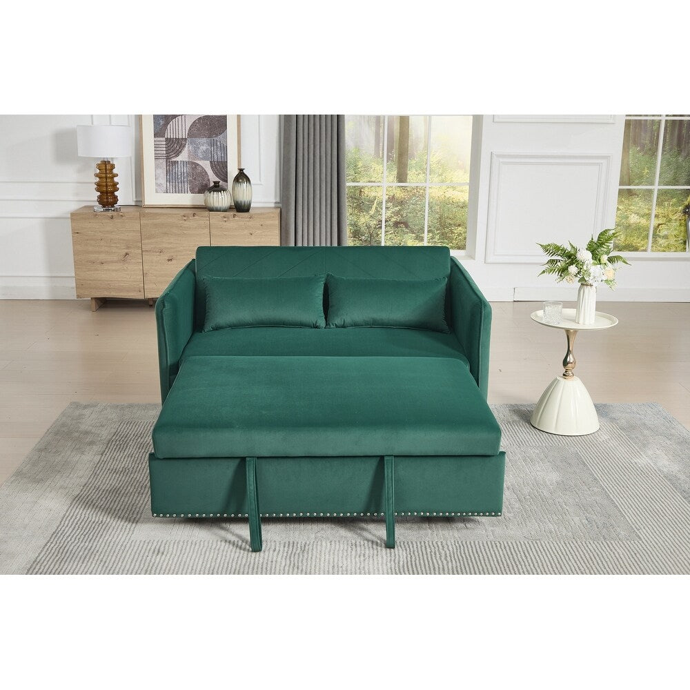 55 Velvet Small Loveseat Lounge Couches with 2 Pillows and Reclining Backrest - 2 Seat
