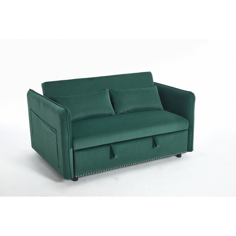 55 Velvet Small Loveseat Lounge Couches with 2 Pillows and Reclining Backrest - 2 Seat