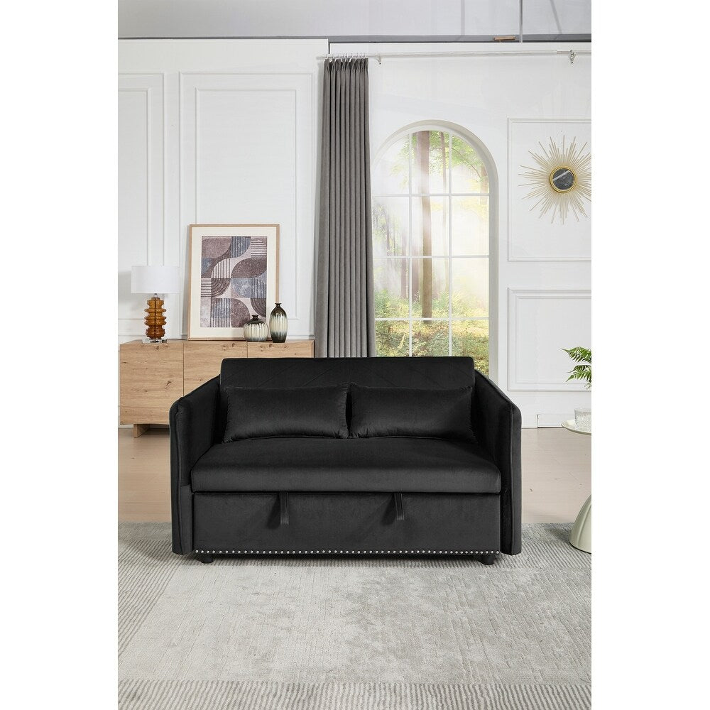 55 Velvet Small Loveseat Lounge Couches with 2 Pillows and Reclining Backrest - 2 Seat