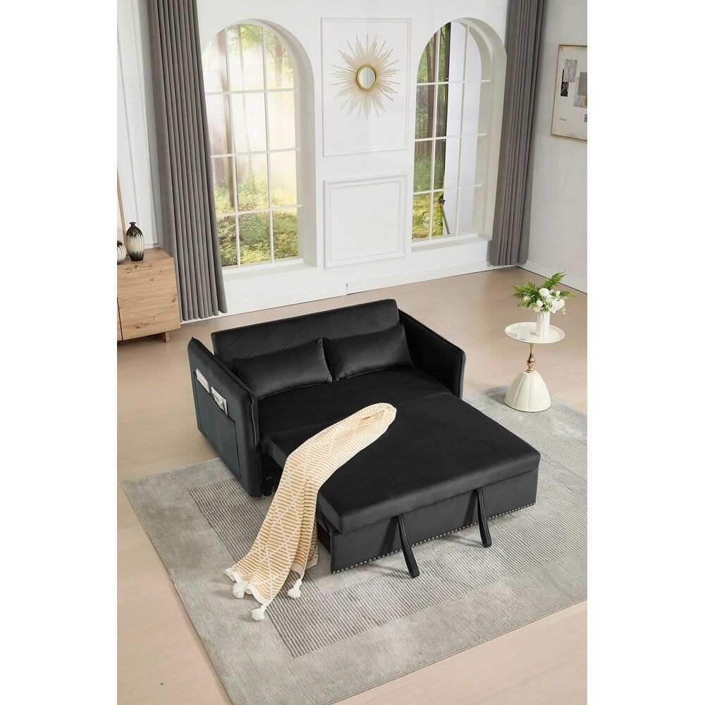 55 Velvet Small Loveseat Lounge Couches with 2 Pillows and Reclining Backrest - 2 Seat