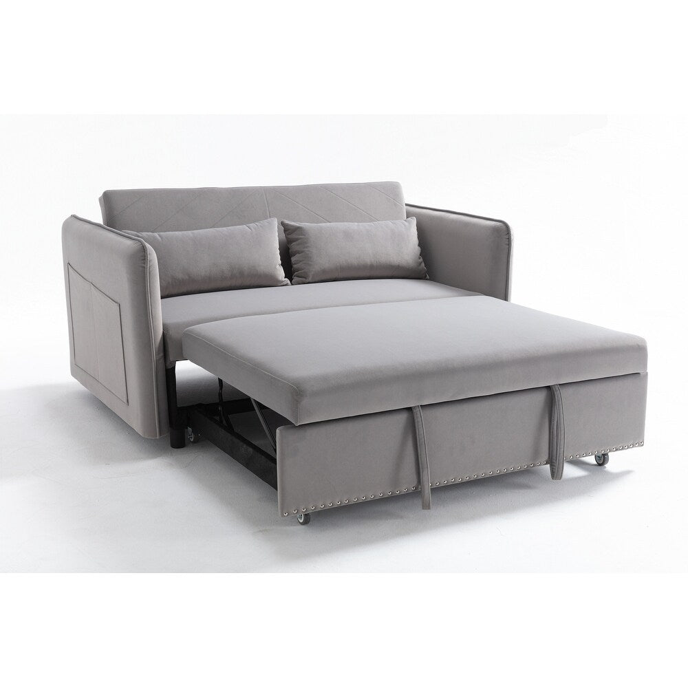 55 Velvet Small Loveseat Lounge Couches with 2 Pillows and Reclining Backrest - 2 Seat
