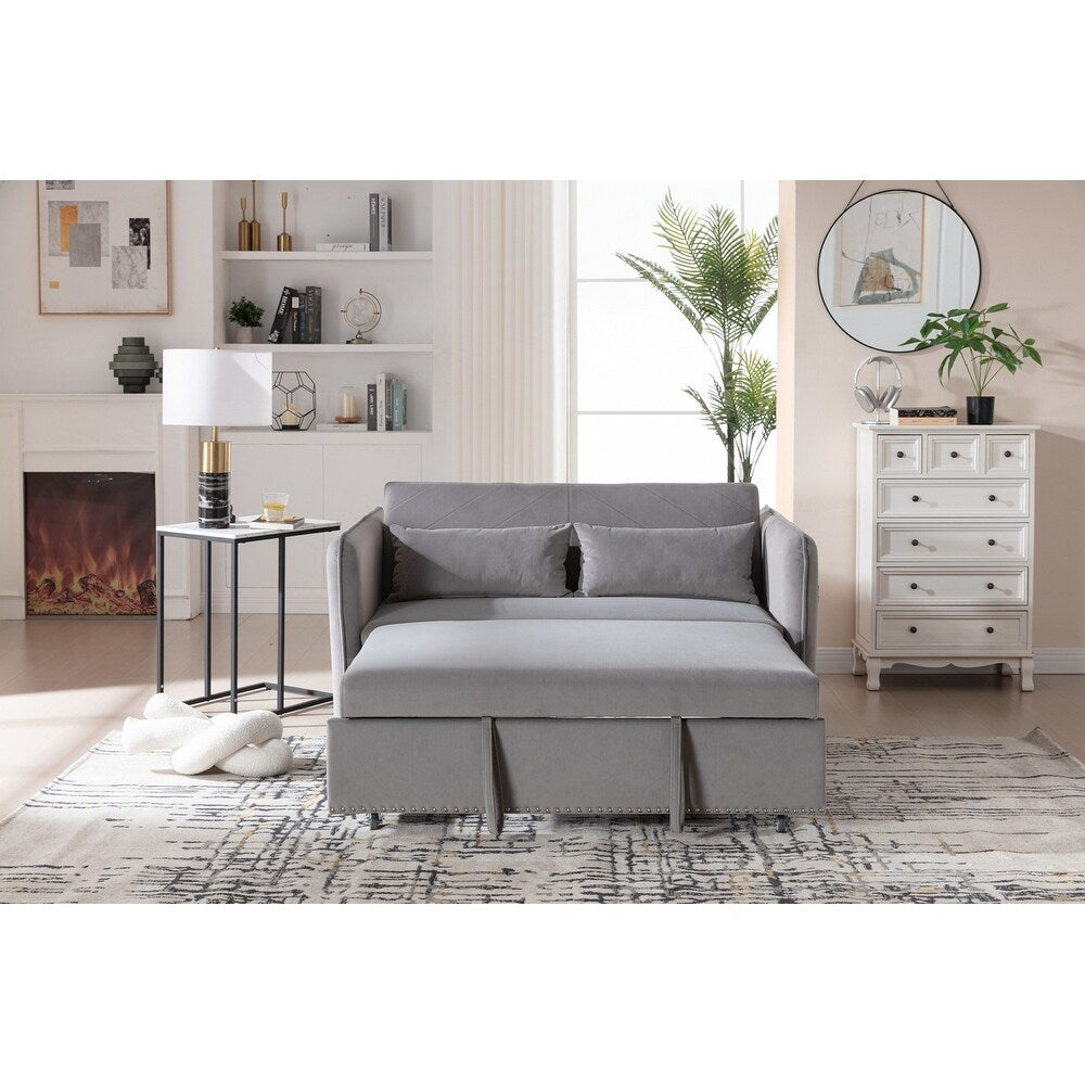 55 Velvet Small Loveseat Lounge Couches with 2 Pillows and Reclining Backrest - 2 Seat