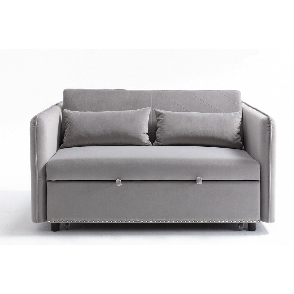 55 Velvet Small Loveseat Lounge Couches with 2 Pillows and Reclining Backrest - 2 Seat